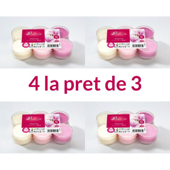 Set 4 x 6 Lumânări Magnolie La Luna - Promo 3+1 Cadou