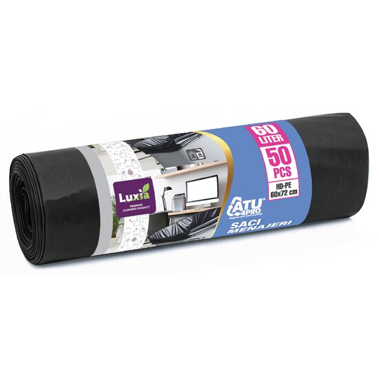 Saci menajeri Luxia HDPE 60L, 50 buc, negri, 60x70 cm
