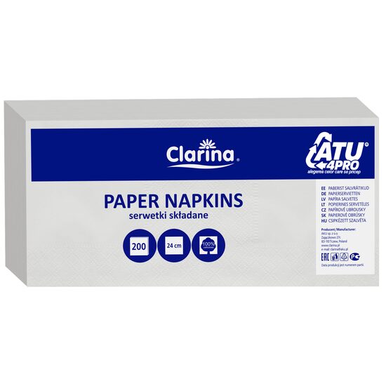 Șervețele Barman Clarina 24x24cm albe – 200 buc