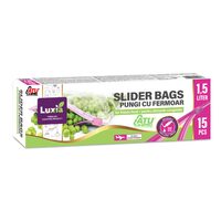 Pungi alimentare Luxia 1.5L cu fermoar, 16 buc