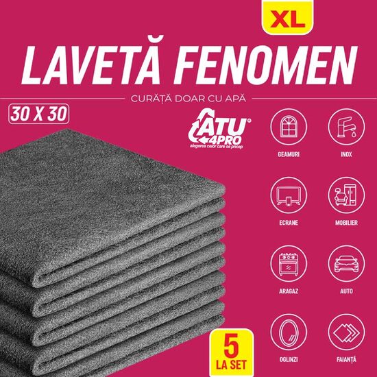 Set 5 Lavete Magice Fenomen 30x30 cm - Curăță doar cu Apă