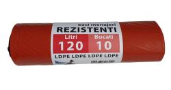 Saci menajeri, 120 Litri, 10 bucati, HDPE, ROSU