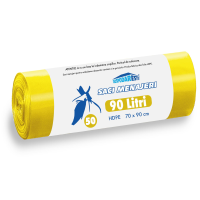 Saci menajeri, 90 Litri, 50 bucati, HDPE, GALBEN